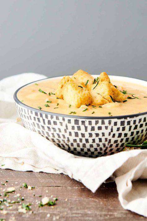 Vegan Potato Soup - with Coconut Milk or Non Dairy Creamer Potato Soup With Coconut Milk, Potato Milk, Potato Chowder Recipes, Mushroom Potato, Curried Sweet Potato Soup, Recipe With Mushrooms, Vegan Baked Potato, Sweet Potato Soup Vegan, Soup With Coconut Milk