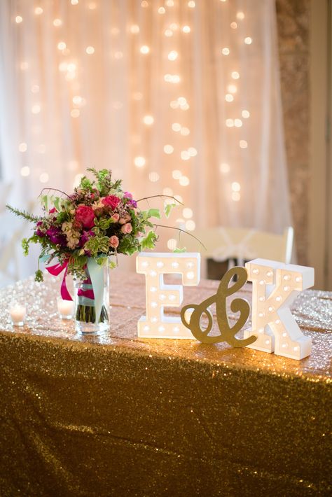 Marquee Letters Sweetheart Table, Bowling Wedding, Sweetheart Table Chairs, Bold Lighting, Sweetheart Table Centerpiece, Lit Trees, Speakeasy Wedding, Hill Country Wedding Venues, Sweetheart Table Decor