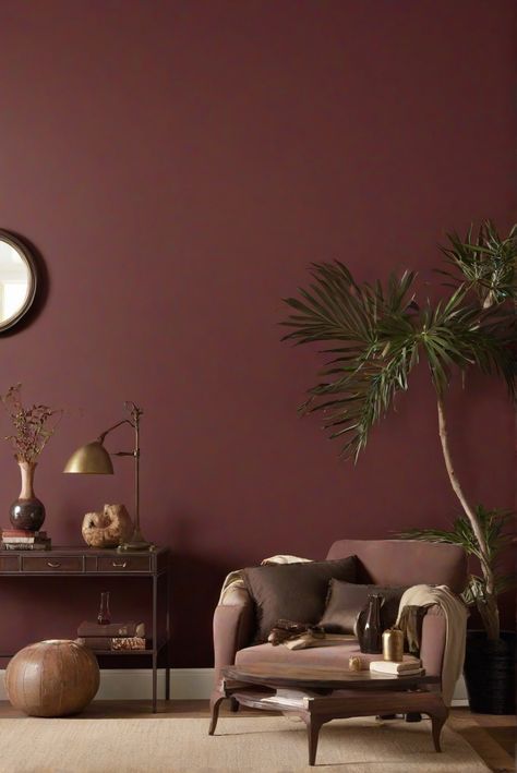 interior design services, home decor ideas, wall paint colors, best home interiors Maroon Living Room Walls, Maroon Wall Paint Ideas, Burgundy Fireplace Wall, Deep Red Living Room Walls, Deep Red Interior Design, Dark Maroon Living Room, Terracota Wall Living Room, Coloured Walls Living Room, Mauve Walls Living Room