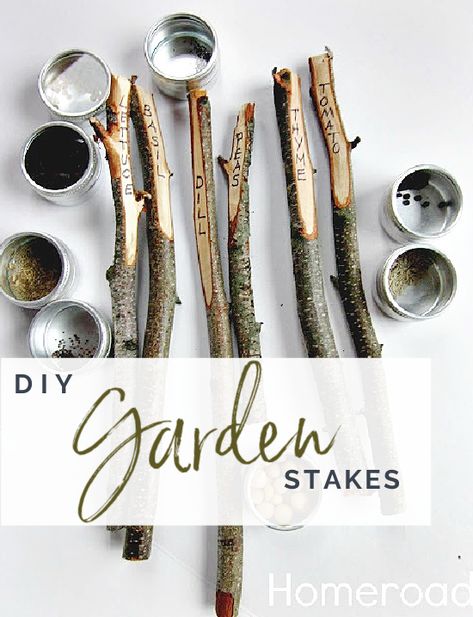 Yard Stakes Diy Projects, Diy Garden Stakes Ideas, Wood Garden Stakes Diy, How To Make Garden Stakes, Plant Stakes Diy Sticks, Diy Plant Stakes, Plant Stakes Diy, Garden Stakes Diy, Vegetable Garden Stakes