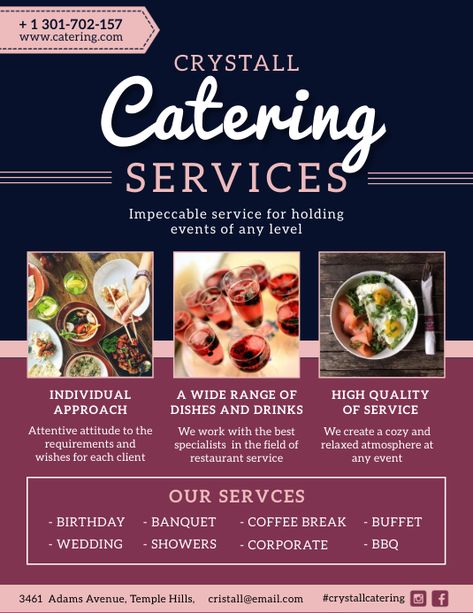 Catering Services Design, Catering Services Flyer, Catering Poster, Catering Menu Design, Restaurant Flyers, Catering Design, Purple Food, Flyers Design, Food Catering