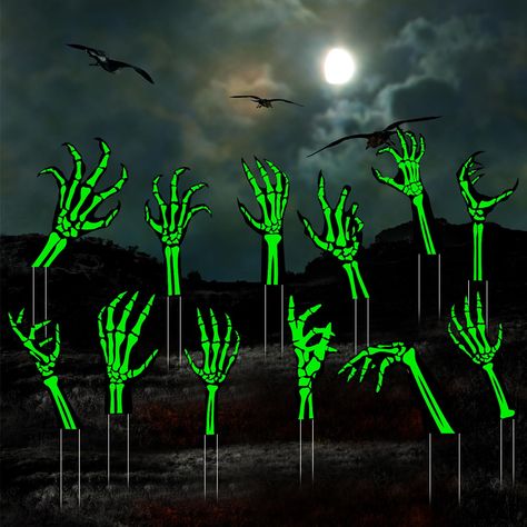 PRICES MAY VARY. Sufficient Quantity: you will receive 12 pack brightly colored Halloween yard stakes in skeleton hand shapes, with a fluorescent coating that glows in the dark, ideal for the theme party Nice Decorations for Halloween: the Halloween outdoor decorations fit the theme of Halloween a lot, attractive and nice for both day and night, creating spooky and interesting atmosphere; Absorb sunlight during the day and reflect light at night Easy to Install: each Halloween signs comes with t Halloween Theme Decoration, Halloween Yard Signs, Unique Halloween Decorations, Spooky Halloween Decor, Halloween Skeleton Decorations, Plastic Skeleton, Fall Decor Diy Crafts, Halloween Party Decorations, Creepy Halloween Decorations