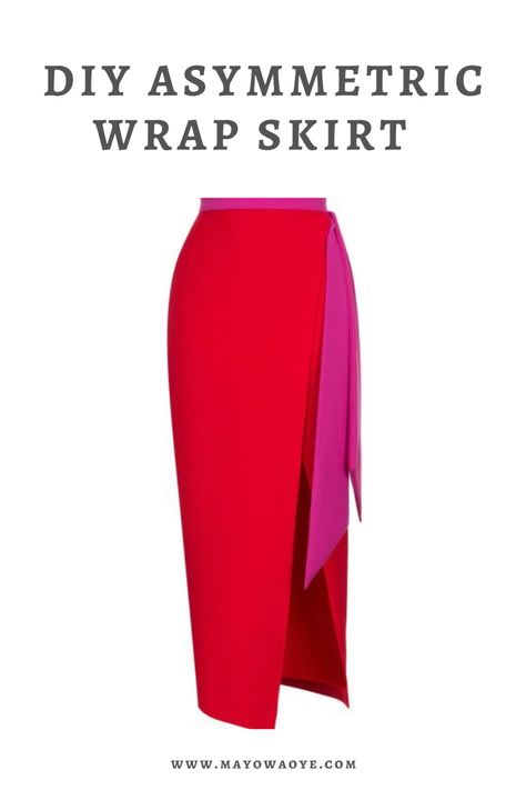 Asymmetrical wrap skirt DIY tutorial Asymmetrical Wrap Skirt Pattern, Easy Wrap Skirt Pattern Sew, How To Sew Wrap Skirt, Asymmetrical Skirt Outfit Classy, Asymmetrical Wrap Skirt, Diy Wrap Skirt Tutorial, Sarong Skirt Pattern, Scarf Skirt Wrap Diy, Wrap Skirt Patterns Sewing