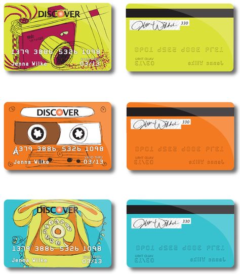 Retro Credit Cards by Jenna Wilke , via Behance Cridet Card Design, Credit Card Design Ideas Creative, Credit Card Design Graphics, Credit Card Campaign, Credit Card Advertising, Debit Card Design, Card Advertising, Tool Poster, Tennis Design