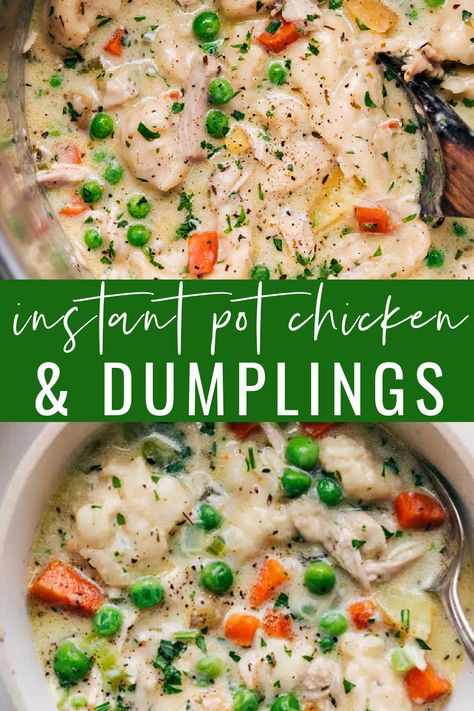 Instant Pot Chicken and Dumplings? Think tender chicken, soft dumplings, and a kick of aromatic herbs, all in a tasty broth. It’s your favorite comfort food, but faster and even more flavorful! #dinner #quick #easy #simple #herbs #instantpot #chicken #dumplings Instant Pot Chicken Dumplings, Instant Pot Chicken And Dumplings, Chicken Instant Pot Recipes, Chicken Instant Pot, Chicken Dumplings Recipe, Chicken Dumplings, Recipes Instant Pot, Dumplings For Soup, Instant Pot Recipes Chicken