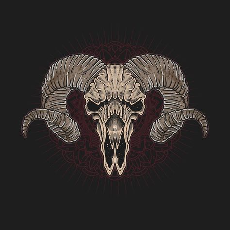 Horned animal skull over mandala pattern Creepy Dark, Skull With Horns, Goat Skull, Ram Skull, Witch Tattoo, Tattoos For Women Half Sleeve, Mandala Background, Monster Illustration, Face Illustration