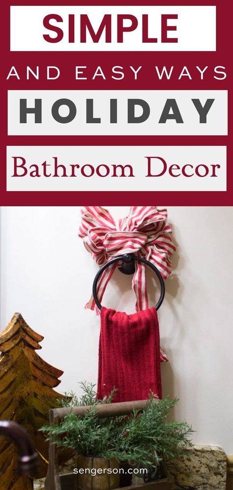 Cute Christmas Bathroom Decor, Christmas Decor Ideas For Small Bathroom, Christmas Bathroom Decorations Ideas, Small Christmas Bathroom Decor, Christmas Tree In Bathroom, How To Decorate A Bathroom For Christmas, Powder Room Christmas Decor Ideas, Christmas Decorated Bathrooms, Bathrooms Decorated For Christmas