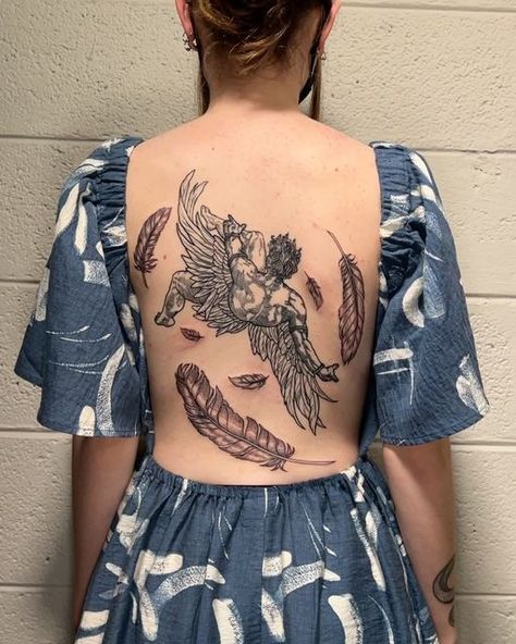 Icarus Tattoo Traditional, Icarus Back Tattoo, Icarus Falling Tattoo, Icarus Tattoos, Falling Angel Tattoo, Ugly Tattoos, Falling Angel, Icarus Tattoo, Tattoo Dream