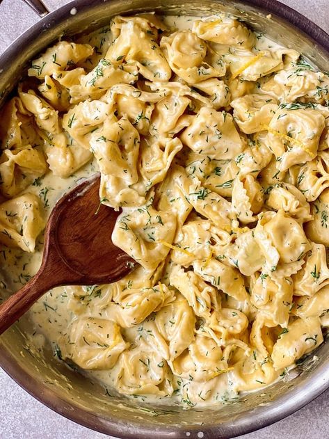 Creamy Lemon-Dill Tortellini (One-Pan) | The Kitchn Lemon Tortellini, Pasta Receipes, Pasta Entrees, Cheesy Tortellini, Lemon Dill Sauce, Yummy Pasta, Quick And Easy Dinner Recipes, Tortellini Recipes, Lemon Dill