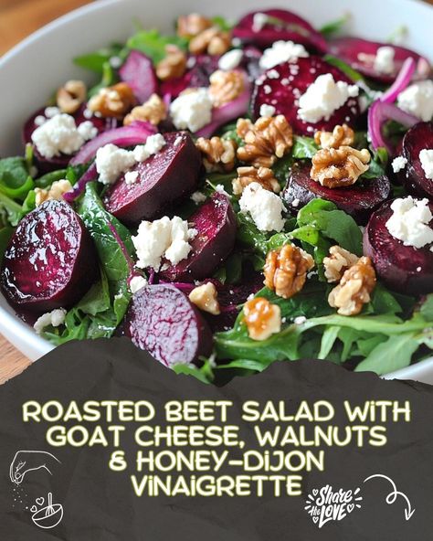 Vibrant Roasted Beet Salad with Creamy Goat Cheese, Crunchy Walnuts, and a Sweet Honey-Dijon Vinaigrette Beet And Arugula Salad Goat Cheese, Easy Beet Salad, Homemade Vinaigrette Dressing, Beet Goat Cheese Salad, Beet Salad With Goat Cheese, Asian Chopped Salad, Homemade Vinaigrette, Salad With Goat Cheese, Beet And Goat Cheese