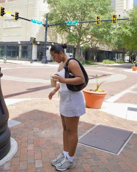 Iced chai to go, please! . . . Top: @aerie * Skort: @aerie * Bag: @anthropologie via thrift Shoes: @newbalance via thrift . *gifted . . . #simplefits#midsizestyle#ootd#summerootd#basicoutfit#tampablogger#pinterestinspired#lessisworefemales#classystreetweargirls#midsizefashion#aeriepartner#whowhatwearing Aerie Outfits, Summer Athleisure Outfits, Thrift Shoes, Shoes Newbalance, Sporty Casual Outfits, Summer Athleisure, Athleisure Outfits Summer, Comfy Summer Outfits, Iced Chai