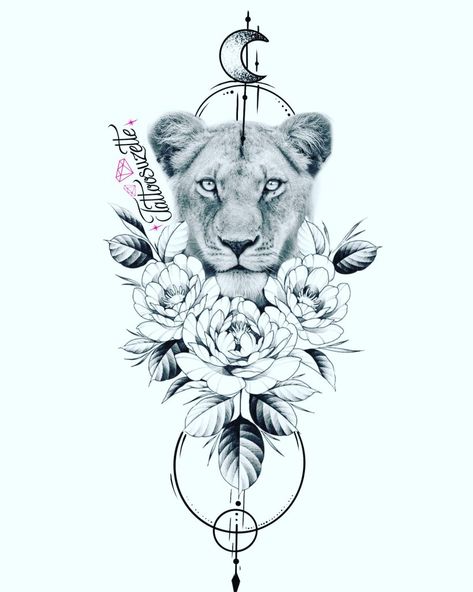 Lioness Crown Tattoo For Women, Lioness Flower Tattoo Design, Lioness Flower Tattoo, Lioness And Flowers Tattoo, Lioness Tattoo With Flowers, Lioness Tattoo Design For Women, Female Lion Tattoo Design, Lioness Tattoo For Women Strength, Lion Flower Tattoo Design