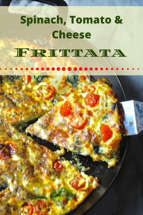 Spinach, Tomato & Cheese Frittata Eggs With Spinach And Tomato, Fritata Recipe, Spinach Frittata Recipes, Garden Soup, Goat Cheese Frittata, Tomato Breakfast, Spinach Frittata, Tomato Cheese, Spinach Tomato