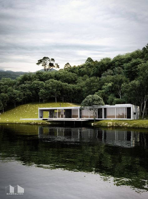 House Near River, Australia House, Modernist House, Eco Architecture, Concrete House, Modern Mansion, Floating House, Structure Architecture, River House