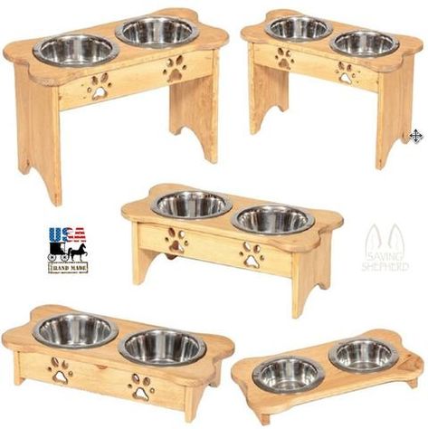 BONE SHAPED WOOD DOG FEEDER Handmade Elevated Stand with Paw Print Bowls - Unfinished Pine Elevated Food, Cat Food Station, Dog Bowl Holder, Raised Dog Feeder, Elevated Dog Feeder, Dog Feeding Station, Wooden Dog Kennels, Raised Dog Bowls, Dog Bowl Stand