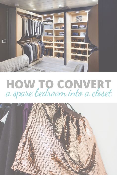 If you’re unsure of what to do with a spare bedroom, why not convert it into a walk-in closet? Here’s how you can make your dream closet happen... Small Bedroom Converted To Closet, Convert Bedroom To Closet, Spare Bedroom Into Walk In Closet, Master Bath And Closet, Diy Home Accessories, Welcome To My House, Closet Room, Dream Closets, Classy Decor