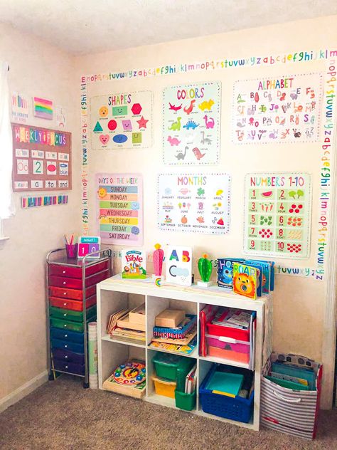 Bcba Organization Ideas, Homeschool Room Ideas Preschool, Learning Corner At Home Toddler, Small Home Daycare Setup, Toddler Classroom Ideas, Preschool Classroom Set Up, School Room Ideas, Preschool Classroom Ideas, Home Daycare Setup