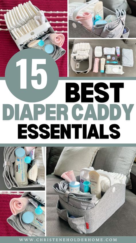 Stay prepared for every diaper change! Discover essential tips on how to organize a diaper caddy so you have everything you need at your fingertips. Perfect for new parents looking to stay organized and efficient. Diaper Caddy Baby Shower Gift Basket, Baby Caddy Essentials, What To Put In A Diaper Caddy, Nappy Caddy Essentials, Diaper Changing Table Organization, Car Diaper Caddy Essentials, Diaper Station Organization, Diaper Cart Essentials, Baby Caddy Organizer Cart