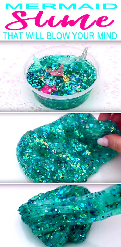 AMAZING DIY mermaid slime! Easy slime recipe full of glitter and sparkle. Great DIY slime activity for kids. Slime Easy, Mermaid Slime, Diy Mermaid, Easy Slime Recipe, Diy Tumblr, Mermaid Crafts, Slime For Kids, Glitter Slime, Mermaid Diy