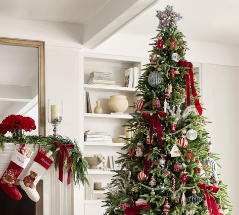 Red white and silver christmas tree