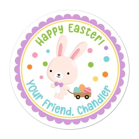 Personalized Easter Stickers by INKtropolis. Perfect for all goodie bags, class parties, friends, family, workplace, baked goods, candy treats, church members, and more. #personalized #personalizedsticker #personalizedlabel #personalizedeaster #easter #easterstickers #easterlabels  #treatbagstickers #treatbaglabels #easterbakedgoods #eastercandystickers #inktropolis Happy Easter Stickers, Easter Favors, Candy Treats, Personalized Easter Bunny, Candy Stickers, Easter Stickers, Round Labels, Easter Candy, Bunny Easter