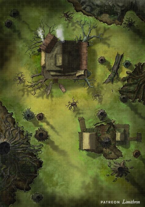 Swamp with Witch Cabin & Shipwreck [35x50] |  Limithron auf Patreon Dnd Square, Witch Cabin, Map Assets, Dragon Turtle, Fantasy Town, Tabletop Rpg Maps, Dnd Maps, Heroic Fantasy, Rpg Maps