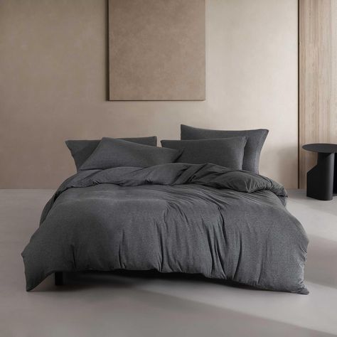 PRICES MAY VARY. 52% Cotton/48% Lyocell Jersey MATERIAL: 52% Cotton/48% TENCEL Lyocell Jersey Construction- with a lightweight feel SET INCLUDES: One Comforter and two king shams FEATURES: Comforter features a knife edge finish for tailored look; Comforter fill- 100% Polyester; Medium weight- perfect for year-round use DIMENSIONS: Comforter- 96"L x 108"W, King Shams- 21"L x 38"W CARE: Machine wash cold, tumble dry low Jersey Bedding, Grey Comforter, Grey Duvet, Bedding Essentials, King Comforter Sets, Queen Comforter Sets, Bedding Stores, King Comforter, Comforter Set