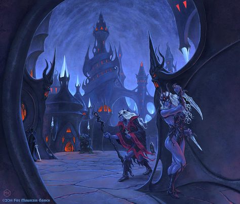 Mroczny Elf, Elf City, Drizzt Do Urden, Night Elf, Dnd Art, Fantasy Setting, Fantasy Places, Dark Elf, Fantasy Art Landscapes