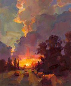 Cloud_Nine Tom Bachreiner Sunrise Lighting Reference, Impressionist Clouds, Painting On Canvas For Beginners, Peisaj Abstract, Istoria Artei, Acrylic Painting Ideas, Canvas For Beginners, Hay Bales, Sky Painting