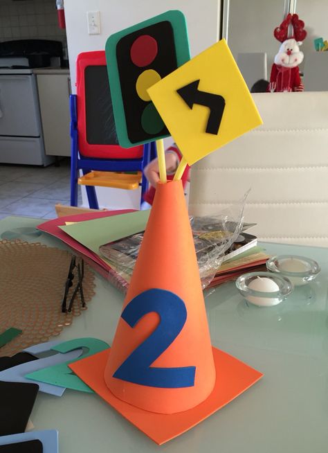 Transportation Theme Centerpiece, Car Birthday Table Decor, Diy Transportation Party Decorations, Transportation Centerpieces, Transportation Party Ideas, Things That Go Birthday Party, Transportation Theme Birthday Party, Transportation Birthday Theme, Transportation Birthday Party