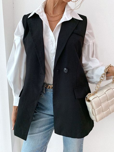 Black Sleeveless Blazer Outfit, Spring Vest Outfits, Blazer Vest Outfit, Suit Vest Outfits For Women, Vest Women Outfit, Sleeveless Blazer Outfit, Black Vest Outfit, Vest Outfits For Women, Plain Vest