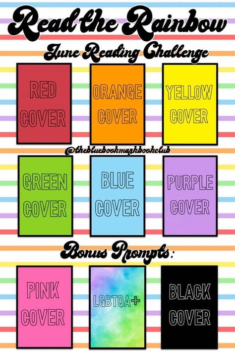 Reading Challenge For 2023 Template, Rainbow Reading Challenge, Read The Rainbow, Book Reading Challenge, Bookish Templates, Blue Bookmark, Reading Vibes, Reading Bingo, Reading Incentives