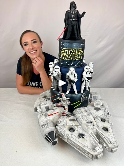 Star Wars Darth Vader Cake, Star Wars Cakes, Darth Vader Cake, The Millennium Falcon, Star Wars Cake, Tie Fighter, Star Wars Birthday, X Wing, Millennium Falcon