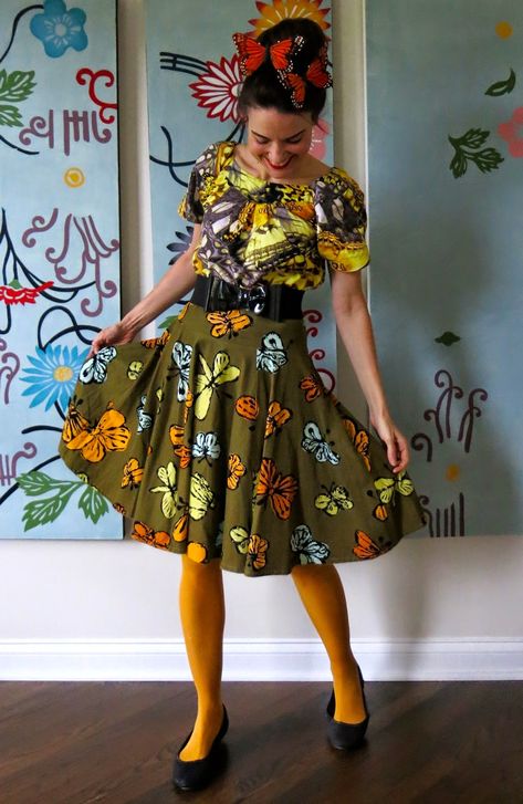 Cassie Stevens, Art Teacher Aesthetic, Mustard Tights, Monarch Migration, Butterfly Outfit, Art Teacher Outfits, Colorful Closet, Cassie Stephens, Teacher Aesthetic