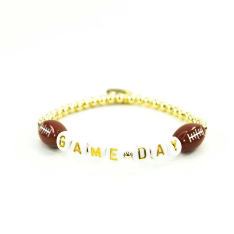 Our Gold Beaded Game Day Bracelets Give You A Touch Of Style That Lasts All Season. Mix And Match The Plated Pieces To Create A Custom Look, And Pair With Your Favorite Bracelets For A Unique Look On Game Day. Football Jewelry, Football Bracelet, Game Day Football, Autumn Bracelet, Womens Closet, Bracelet Ideas, Chic Jewelry, Gold Accessories, Look On