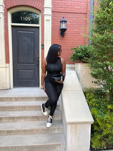 Rick Owens Sneakers Outfit Black Women, Platform Rick Owens Outfit, Rick Owens Outfit Black Women Summer, Low Top Rick Owens Outfits Black Women, Sporty Jumpsuit Outfit, Rick Owens Summer Outfit, Platform Rick Owens, Rick Owens Sneakers Outfit, Rick Owens Outfit Black Women