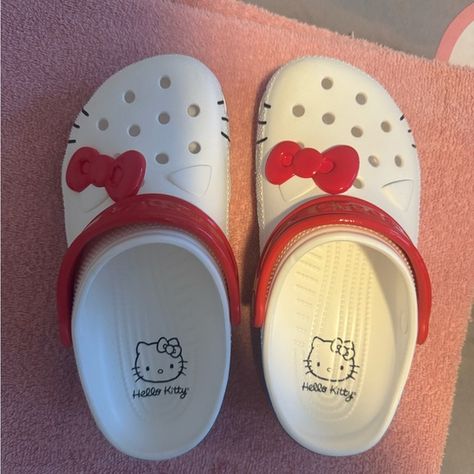 Hello kitty crocs Hello Kitty Crocs, Shoes Hello Kitty, Sandals Flip Flops, Crocs Shoes, Christmas List, Red Blue, Red And Blue, Flip Flops, Kids Shop