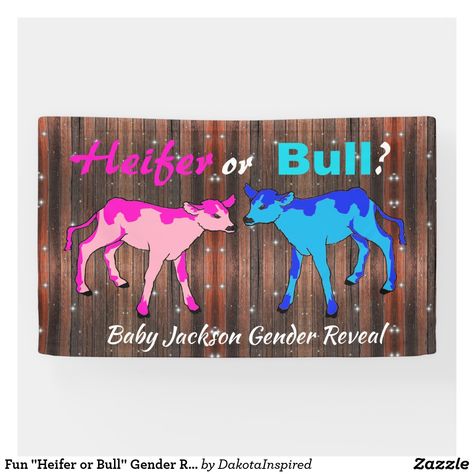 Fun "Heifer or Bull" Gender Reveal Banner Country Gender Reveal, Auntie Things, Prego Announcement, Cowboy On Horse, Simple Gender Reveal, Gender Reveal Banner, God Mother, Charlotte Rose, Baby Reveal Party