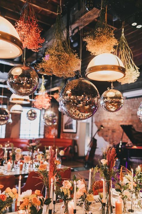 Disco Balls Wedding, Hanging Disco Balls, Vintage Disco, Future Wedding Plans, Disco Balls, Retro Wedding, Dresser Decor, Wedding Mood Board, Wedding Goals