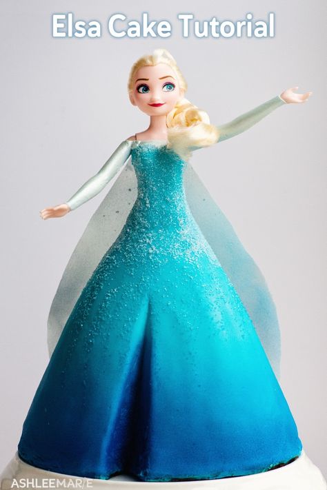 A cake decorating video tutorial making this iconic Elsa doll cake from Frozen #disneycake #frozen2 #elsacake #princesscake #cakedecorating #caketutorial Disney Princess Cake Videos, Elsa Dress Cake, Doll Cake Buttercream, Frozen Elsa Doll Cake, Doll Cake Tutorial, Frozen Doll Cake, Elsa Doll Cake, Frozen Elsa Doll, Elsa Doll Cake Buttercream