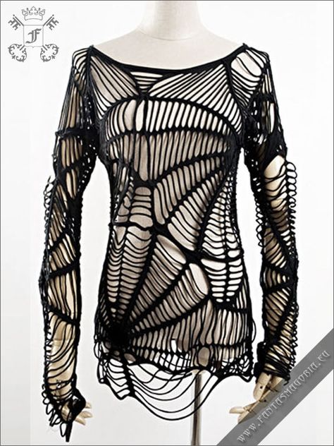 Spiderella top | could try to make something like this? Zumba Shirts, Circus Costumes, Housing Ideas, Gothic Clothes, Vintage Goth, Spider Webs, Halloween Crochet, Roblox Avatar, Gothic Outfits