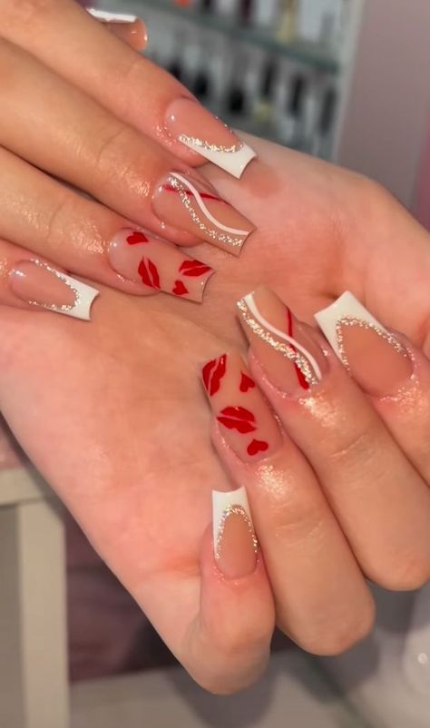 #nailart #naildesigns #nailinspiration #nailsofinstagram #nailgoals #nailtrends #nailfashion #nailcare #nailpolish #nailobsessed Red Nails Prom, Nail Art Stiletto, Red And White Nails, Halloween Acrylic Nails, Red Acrylic Nails, Fancy Nails Designs, Simple Gel Nails, Nails Design With Rhinestones, Casual Nails