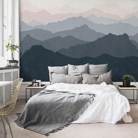 HIGBIE & HUDSON (@higbie_hudson) • Instagram photos and videos Mountain Mural, Mountain Wallpaper, Accent Wall Bedroom, Wall Art Wallpaper, Mural Ideas, Oversized Wall Art, Trendy Bedroom, Wall Bedroom, Mural Wall