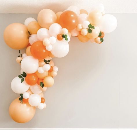 White Cocoa, Baby Shower Balloon Arch, Bebe Shower, Autumn Birthday, Citrus Baby, Peach Baby Shower, Orange Baby Shower, Peach Party, Orange Balloons