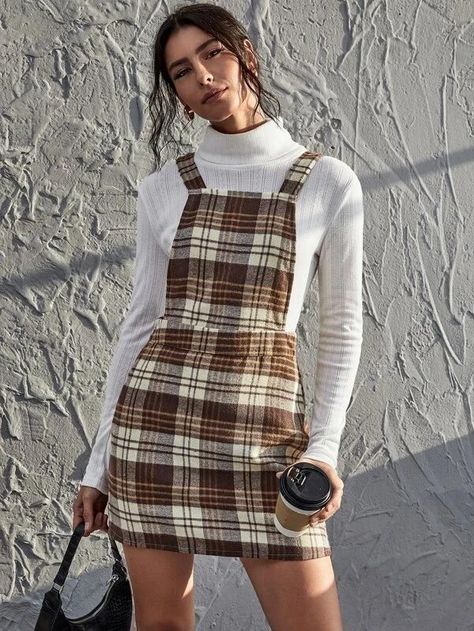 6ae07dcb33ec3b7c814df797cbda0f87desc49097606ri Jumpsuit Dress Outfit, Plaid Overall Dress, Stylish Fall Outfits, Aesthetic Dress, Designer Jumpsuits, Trendy Fall Outfits, Outfit Inspiration Fall, Cute Fall Outfits, Outfit Inspo Fall