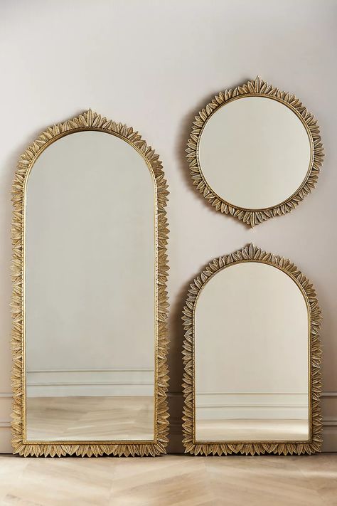 Demeter Round Mirror | AnthroLiving Wood And Brass Mirror, Boho Kitchen Mirror, Vanity With Anthropology Mirror, Boho Tabletop Mirror, Morracan Mirror, Mirror With Planter, Witchy Bathroom Mirror, Manyel Mirror, Mantels With Mirror