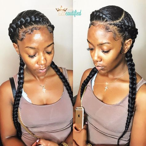 907 Likes, 25 Comments - Brejia' (BreeJay) (@braidlikeaboss) on Instagram: “Double tap if Yu love this style  feel free to Repost !! Tag everyone ! TAG EVERYONE‼️…” 2 Feed In Braids, Box Braid Hair, Two Braid Hairstyles, Feed In Braids, Hair Colorful, 2 Braids, Feed In Braids Hairstyles, Long Box Braids, Feed In Braid