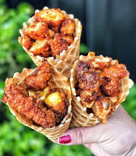 Waffle Restaurant, Waffle Cone Recipe, Forks And Knives, Changing Careers, Chicken Waffles, Fried Chicken And Waffles, Carnival Food, Waffle Fries, Hot Sandwich