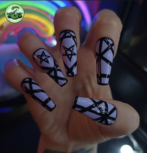 Concert Nails, Horror Nails, Blue Gel Nails, Witchy Nails, Halloween Acrylic Nails, Acrylic Toe Nails, Punk Nails, Hard Nails, Gothic Nails