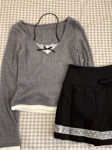 ✧.* Grey Coquette, Coquette Doll, Coquette Outfit, Grey Outfit, Cute Fits, Dream Clothes, Girly Girl, Harajuku, Fashion Beauty